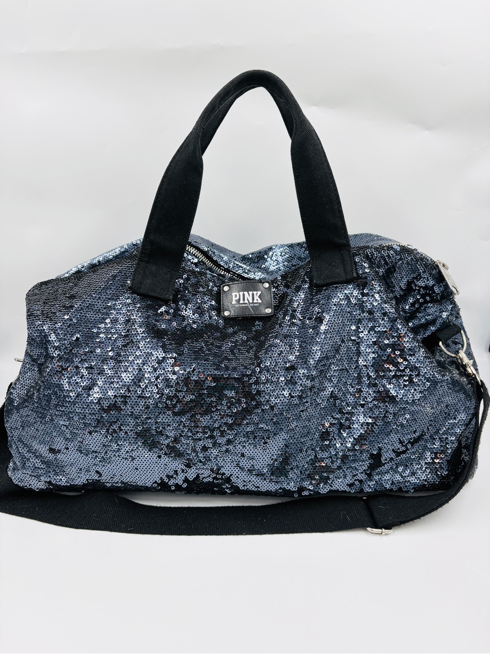 Y2K VS PINK Sequin Large Duffel Travel Bag Navy